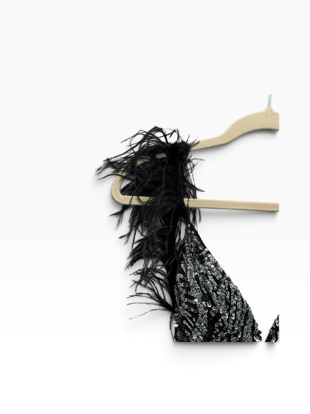 Jovani Sequin Beaded Mini Dress with Black Feather Straps - Picture 4 of 13